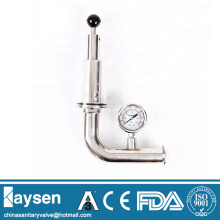 Sanitary exhaust air release valve with pressure gauge